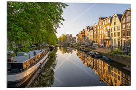 Alubild Sonnenlicht auf einem ruhigen Kanal in Amsterdam, Niederlande - George Pachantouris