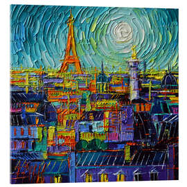 Acrylglasbild Blick auf die Dächer von Paris und den Eiffelturm - Mona Edulesco