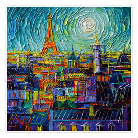 Poster Blick auf die Dächer von Paris und den Eiffelturm - Mona Edulesco