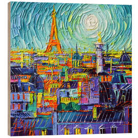 Holzbild Blick auf die Dächer von Paris und den Eiffelturm - Mona Edulesco
