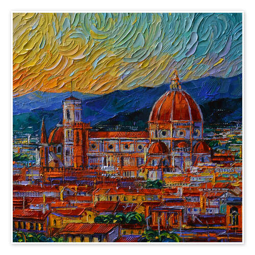Poster Florence Italy rooftops and Duomo view