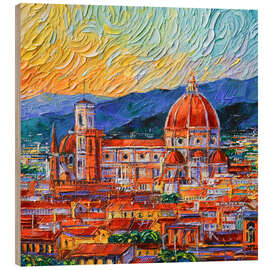 Holzbild Florenz, Italien, Dächer und Dom-Ansicht - Mona Edulesco