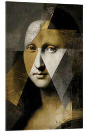 Tableau en verre acrylique Surrealist Mona Lisa portrait with golden accents - UtArt