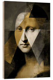 Wood print Surrealist Mona Lisa portrait with golden accents - UtArt