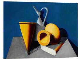 Acrylglasbild Stillleben mit Krügen, Vase und Buchexemplar