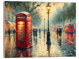 Tableau en bois The Classic Red Telephone Box of London - nobelart