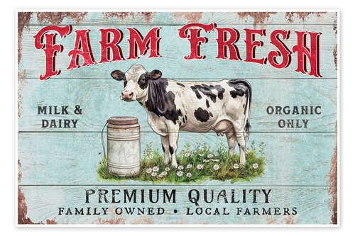 Póster Farm Fresh Organic Milk And Dairy
