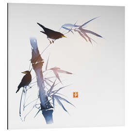 Alubild Vogelgesang am Bambusstrauch