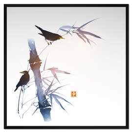 Gerahmter Kunstdruck Vogelgesang am Bambusstrauch