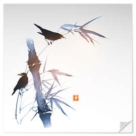 Wandsticker Vogelgesang am Bambusstrauch