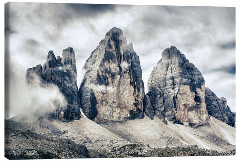 Canvas print Three Peaks in the Fog, Italy