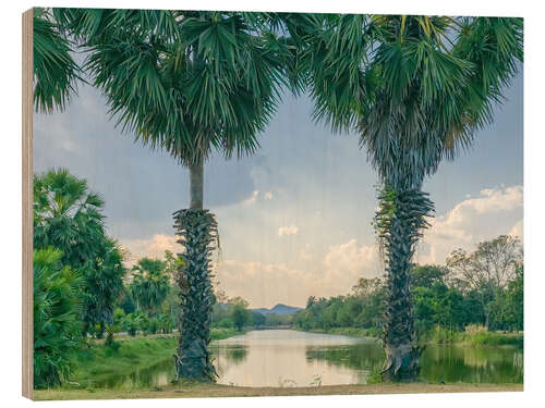 Hout print Palmyra Palms With Lake View, Thailand