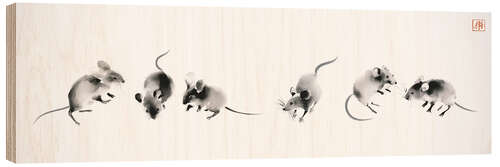 Wood print Six Little Mice