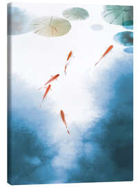 Stampa su tela Fish and Lotus Blossoms II