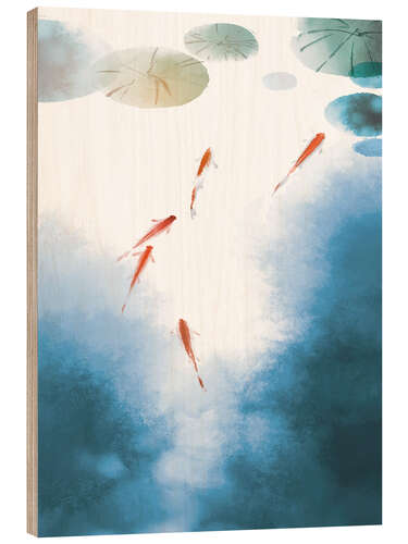 Obraz na drewnie Fish and Lotus Blossoms II