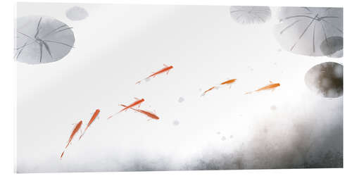Quadro em acrílico Fish and Lotus Blossoms I