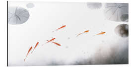 Tableau en aluminium Fish and Lotus Blossoms I