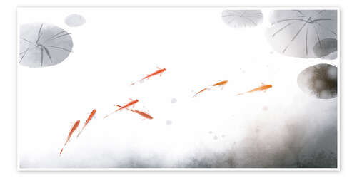 Póster Fish and Lotus Blossoms I