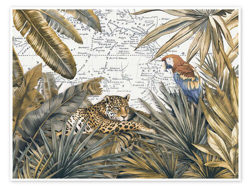 Póster Cheetah and parrot in jungle paradise