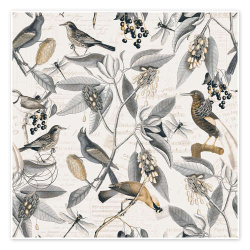 Póster Nostalgic Magnolia Birds