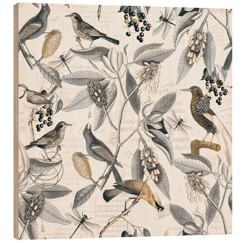Wood print Nostalgic Magnolia Birds