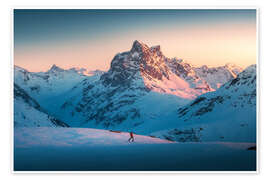 Poster Ski tourer with Patteriol in the background at sunset - Lucas Tiefenthaler