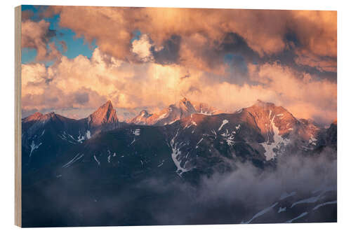 Wood print Sunset in the Alps - Arlberg