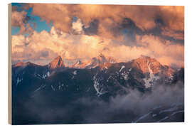 Wood print Sunset in the Alps - Arlberg