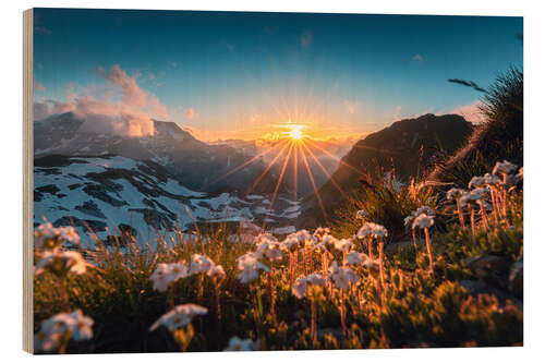 Wood print Sunset at Madloch am Arlberg