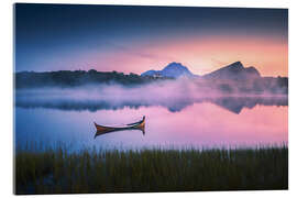 Obraz na szkle akrylowym Lake with canoe in Lofoten during sunset - Lucas Tiefenthaler