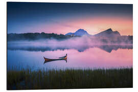 Alubild See mit Kanu auf den Lofoten während Sonnenuntergang - Lucas Tiefenthaler