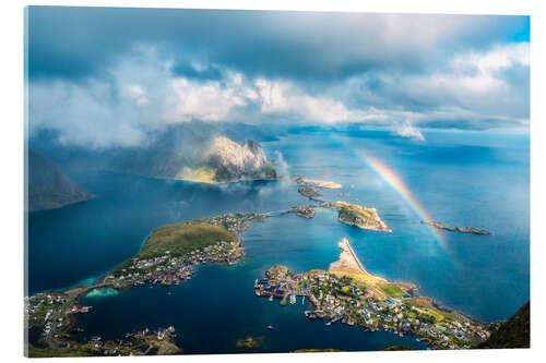 Cuadro de metacrilato Reinebringen with rainbow in Lofoten