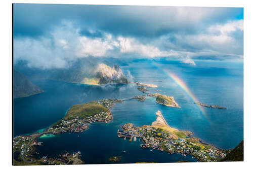 Alubild Reinebringen mit Regenbogen auf den Lofoten