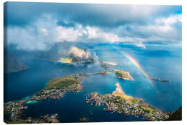 Lienzo Reinebringen with rainbow in Lofoten - Lucas Tiefenthaler