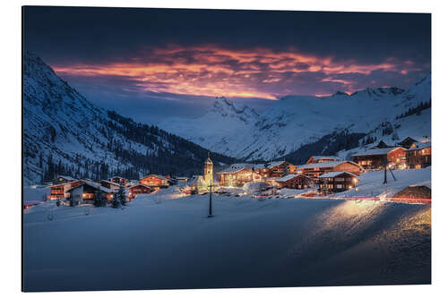 Alubild Zug am Arlberg während Sonnenuntergang