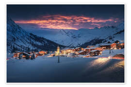 Wandbild Zug am Arlberg während Sonnenuntergang - Lucas Tiefenthaler