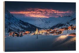 Wood print Train on the Arlberg during sunset - Lucas Tiefenthaler