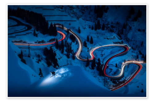 Poster Ski picture with long exposure in Zürs