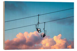 Quadro de madeira Chairlift sunset clouds