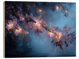 Quadro de madeira Magical flower branch in the fog - Niphion