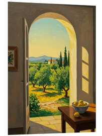 Hartschaumbild Sonnenlicht über Olivenfeldern