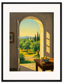 Gerahmter Kunstdruck Sonnenlicht über Olivenfeldern - Felipe Hora