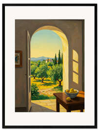Impressão artística com moldura Sunlight Over Olive Fields