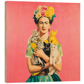 Holzbild Mexikanische Muse mit Katzen