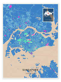 Wandbild Singapur, Singapore - Map Art