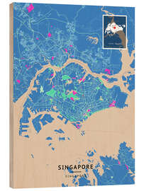 Print på træ Singapore - Map Art