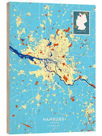 Wood print Hamburg, Germany - Map Art