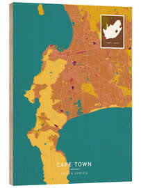 Print på træ Cape Town, South Africa - Map Art