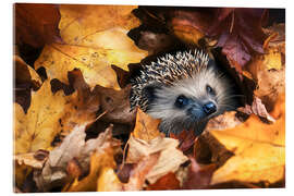 Akrylglastavla Young hedgehog in autumn leaves - Christian Müringer