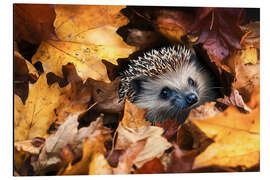 Aluminium print Young hedgehog in autumn leaves - Christian Müringer